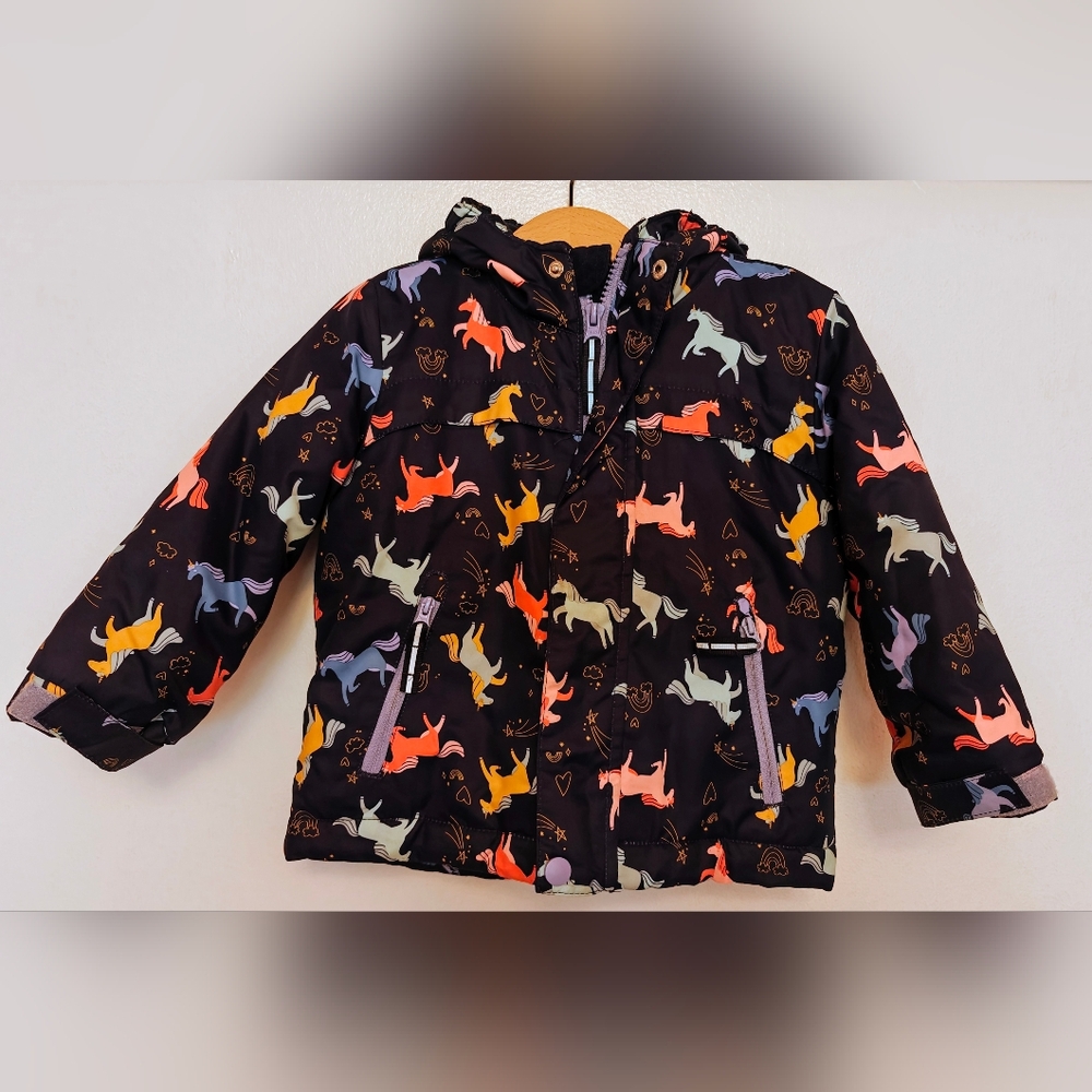 Cat & Jack Girls Rainbow Unicorn Puffer Jacket 2T Shooting Stars Hearts EUC